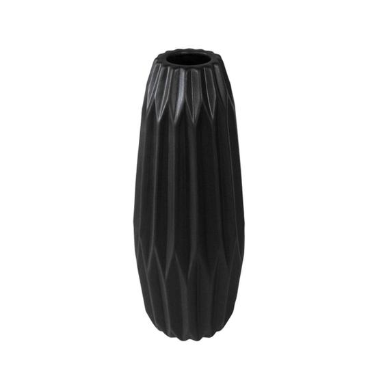 Imagem de Vaso Ceramica 41x13cm Nobre Preto Relevo Vertical Luxo