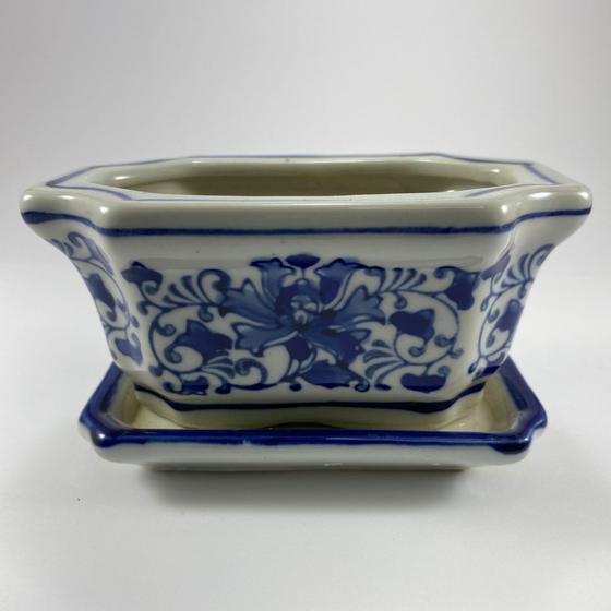 Imagem de Vaso Cerâmica  Azul E Branco Com Prato  Tamanho pp (Ref.: 19021541)