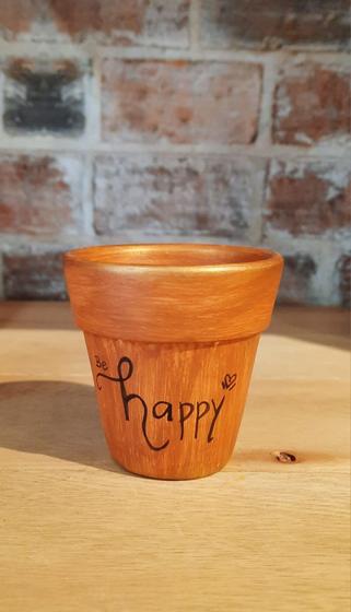Imagem de Vaso cerâmica decorativo para plantas com mensagem afetiva Be happy para lembrancinha 
