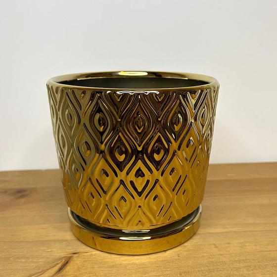 Imagem de Vaso cerâmica dourado trabalhado 14ax14l/cm