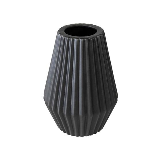 Imagem de Vaso Ceramica Maior Nobre Preto Relevo Vertical Luxo