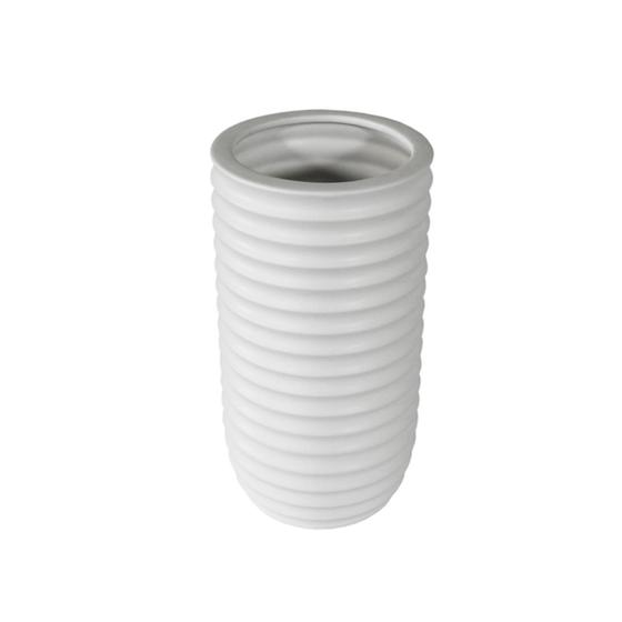 Imagem de Vaso Ceramica Nobre Branco Menor Relevos Horizontais Luxo