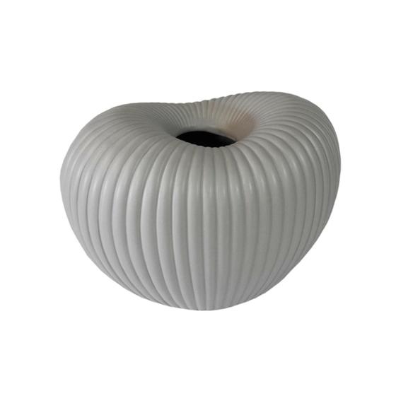 Imagem de Vaso Ceramica Nobre Cinza Ondulado Interior Oval Luxo