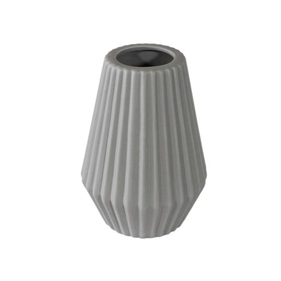 Imagem de Vaso Ceramica Nobre Cinza Relevo Vertical Contemporaneo Luxo