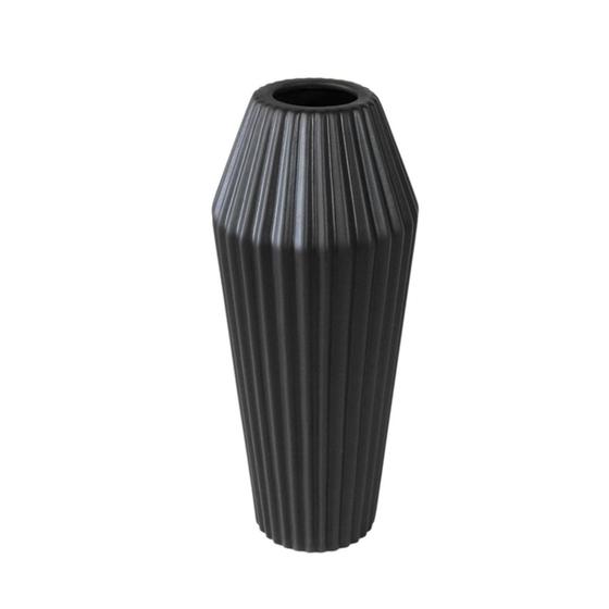 Imagem de Vaso Ceramica Preto Todo Ondulado Vertical Fino Design Luxo