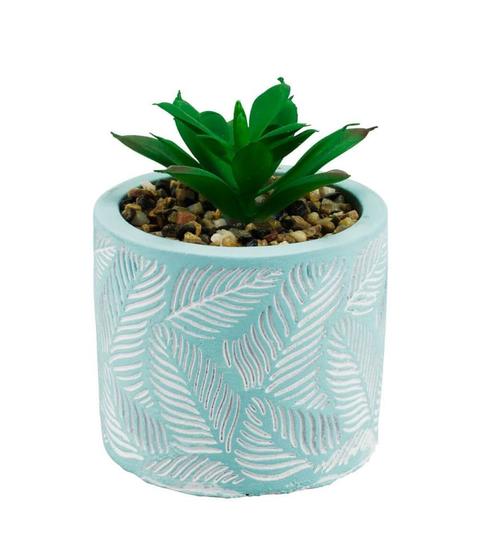 Imagem de Vaso Cimento Azul Planta Artificial 9x7x7cm - Tudo em Caixa