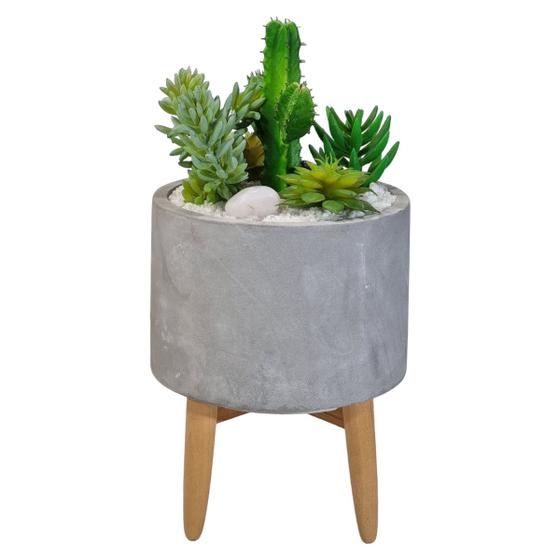 Imagem de Vaso Cimento Com Pezinhos Madeira Palito Arranjo Suculentas
