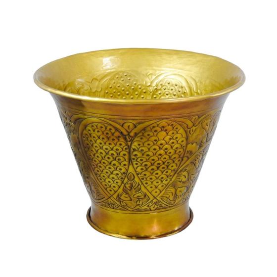 Imagem de Vaso Classico Dourado Redondo Trabalhado Escama Design Luxo