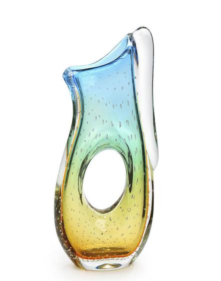 Imagem de Vaso Cristal Murano Água Marinha Com Âmbar São Marcos 45cm