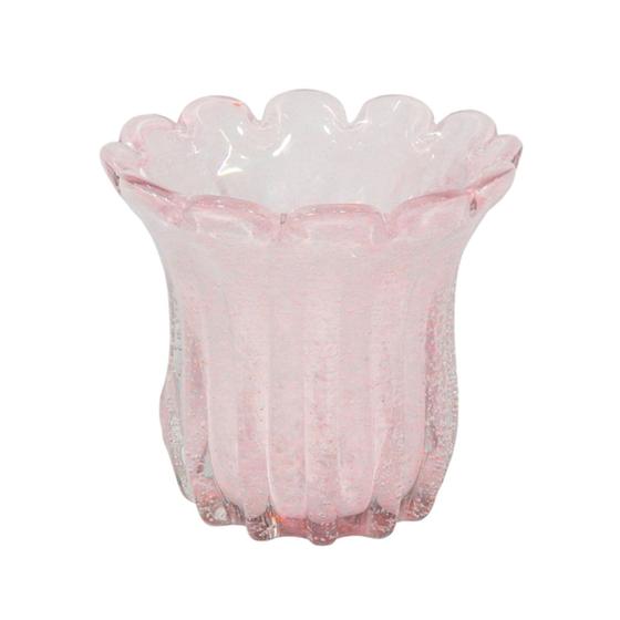 Imagem de Vaso Cristal Murano Rosa Redondo Todo Ondulado Luxo