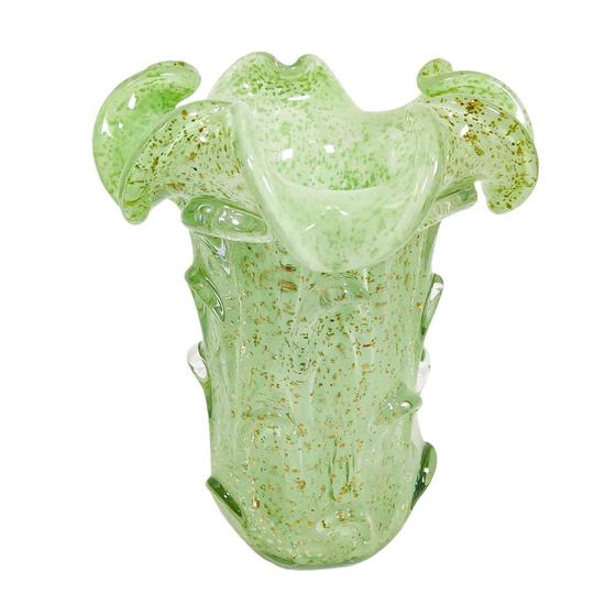 Imagem de Vaso Cristal Murano Verde Claro Menor Relevos Lapidados