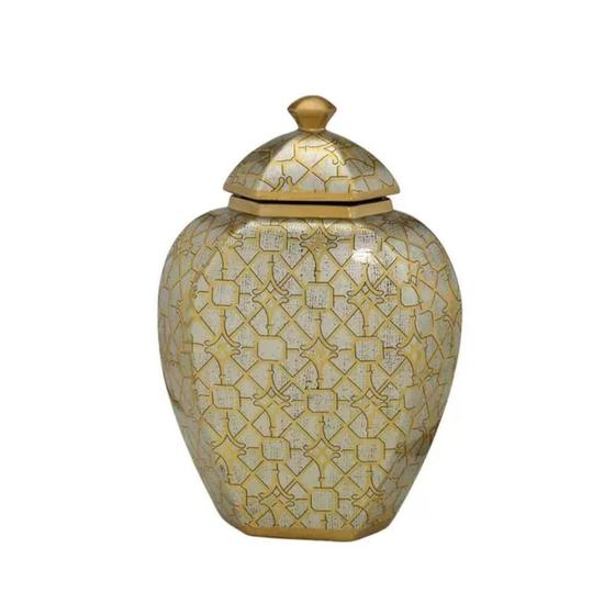 Imagem de Vaso de Cerâmica Decorativo Dourado Com tampa - Referência 442351683