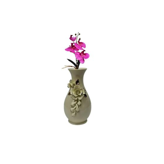 Imagem de Vaso de Ceramica Off White + Haste Orquidea Artificial