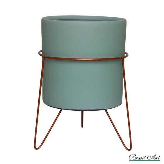 Vaso de Cerâmica Verde Menta com Suporte de Ferro Menor preço em Vaso de Cerâmica Verde Menta com Suporte de Ferro