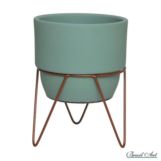 Vaso de Cerâmica Verde Menta com Suporte de Ferro P Menor preço em Vaso de Cerâmica Verde Menta com Suporte de Ferro P