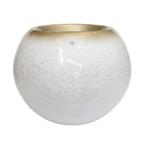 Imagem de Vaso de Chão Fibra de Vidro Esfera M Branco Gold Vietnamita