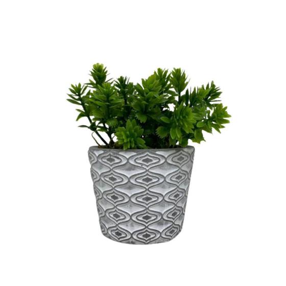 Imagem de Vaso de cimento cinza estampa mosaica com planta artificial