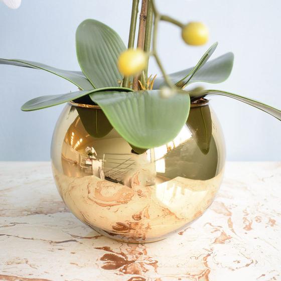 Imagem de Vaso de Flores de Vidro Redondo Dourado - 17 cm
