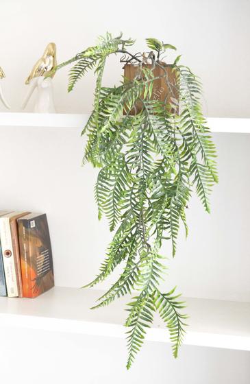 Imagem de Vaso de Madeira para Prateleira com Planta Artificial Caída Pendente