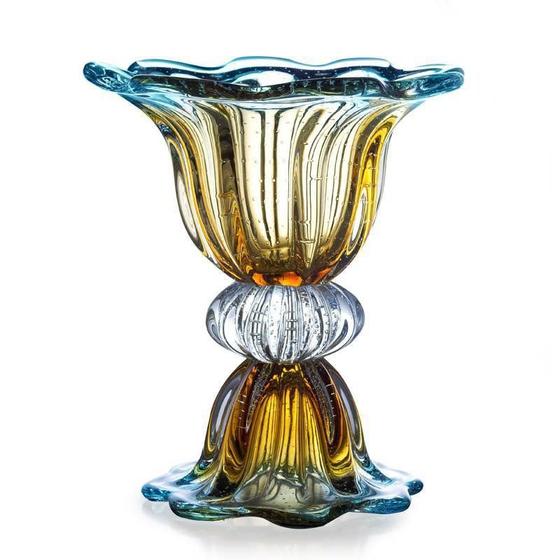 Imagem de Vaso de Murano Com Base São Marcos - Cristal Azul e Âmbar 34cm