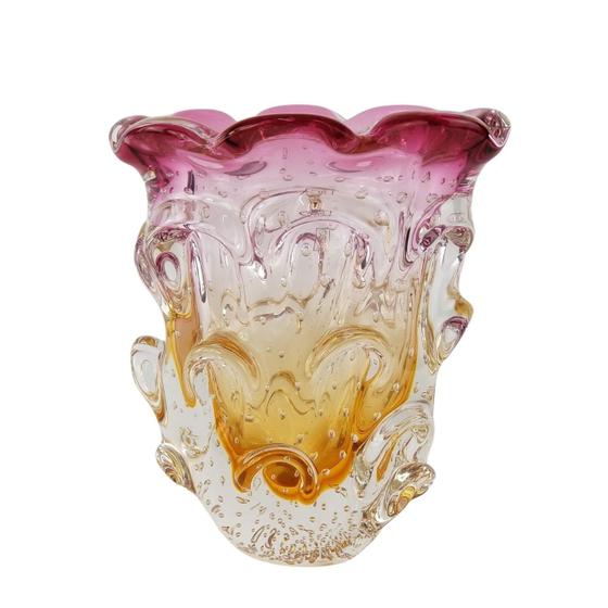 Imagem de Vaso de Murano São Marcos - Cristal Rosa e Âmbar 20cm