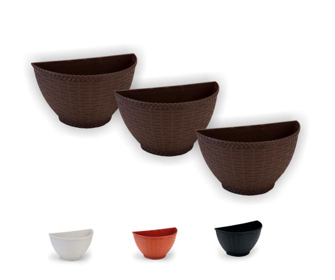 Imagem de Vaso De Parede Rattan P Kit Com 3 - Jardim Vertical Orquidea Horta Vertical Suculenta Cachepo Meia Lua