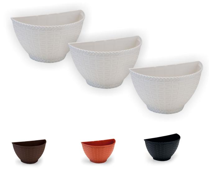 Imagem de Vaso De Parede Rattan P Kit Com 3 - Jardim Vertical Orquidea Horta Vertical Suculenta Cachepo Meia Lua