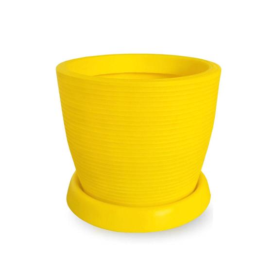 Imagem de Vaso De Planta Redondo De Polietileno 30X30 + Prato Amarelo