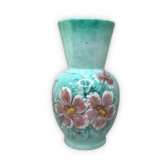 Imagem de Vaso de Porcelana para Flores Jarro de Louça Grande Abacaxi 19 cm Pintado à Mão FLORAL AZALEIAS SILVESTRE ROSA