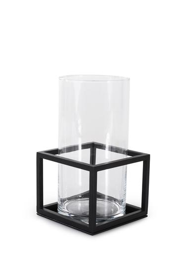 Imagem de Vaso de Vidro com Armação em Aço Preto - Linha Frame - 24,5 cms
