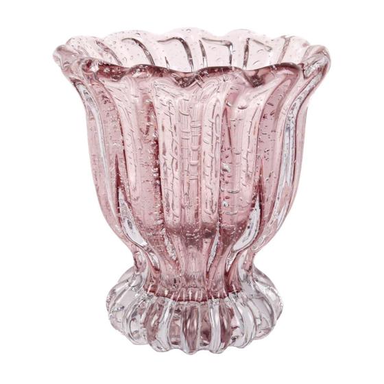 Imagem de VASO DE VIDRO PARA FLORES E PLANTAS AMETISTA ROSA  DECORAÇÃO 17x18cm