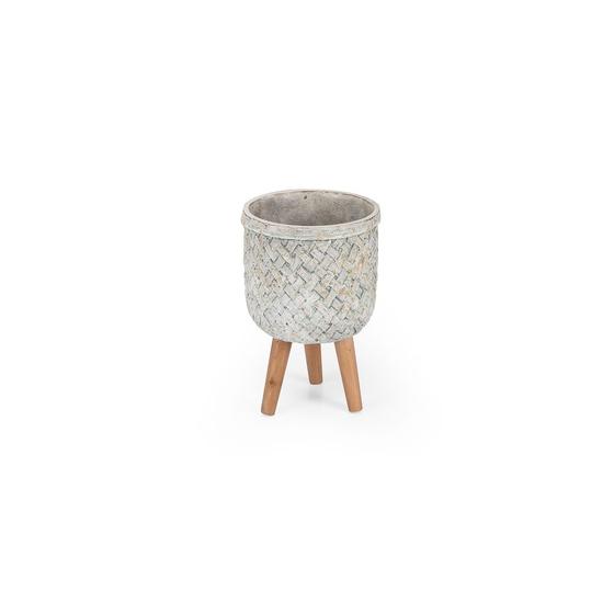 Imagem de Vaso decor rustico branco ceramica trelica  c/pe em madeira