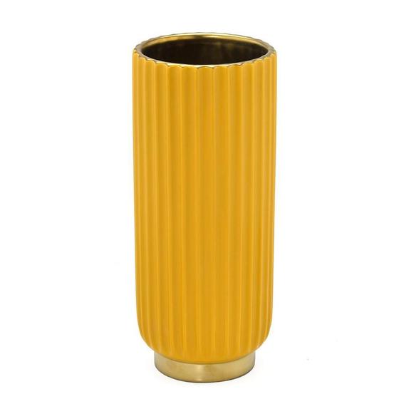 Imagem de Vaso Decorativo Amarelo Alto Casa Enfeite Sala Mesa Luxo