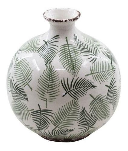 Imagem de Vaso Decorativo Cerâmica Folhas Verde E Branco 22 X 20