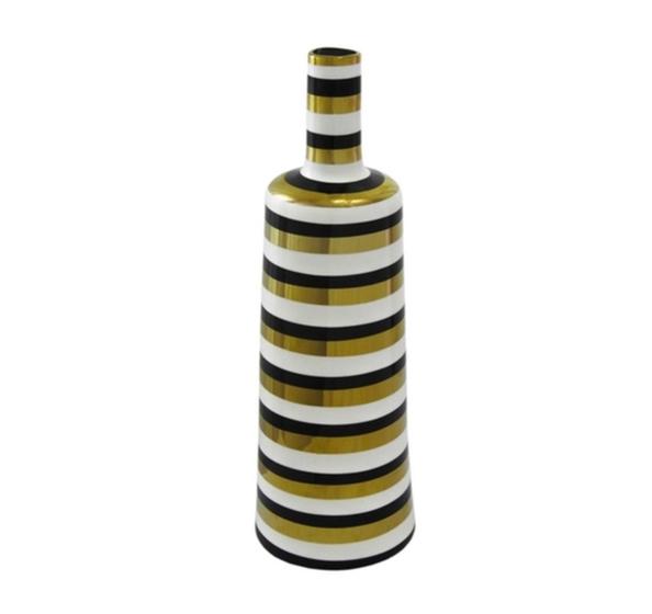 Imagem de Vaso Decorativo Ceramica Nobre Listrado Branco Dourado Preto Luxo