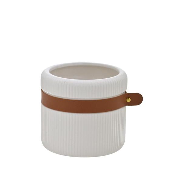 Imagem de Vaso decorativo com alça de couro 14cm ceramica