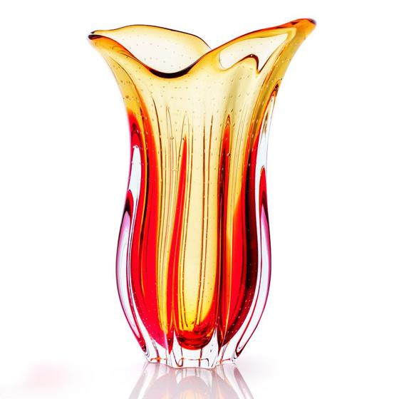 Imagem de Vaso Decorativo Cristal Murano Vermelho E Âmbar São Marcos