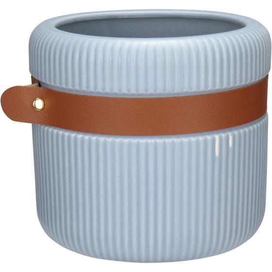 Imagem de VASO DECORATIVO ENFEITE CASA HOME&CO COM CINTA CERÂMICA 14x15x15cm AZUL