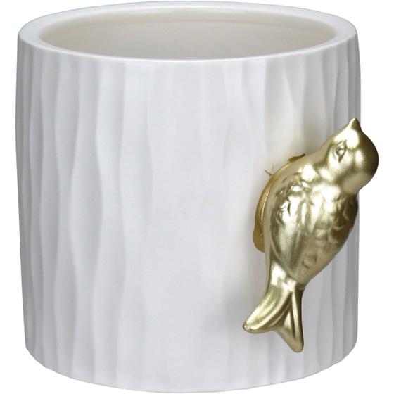 Imagem de VASO DECORATIVO ENFEITE CASA HOME&CO COM PÁSSARO CERÂMICA 13x16x16cm BRANCO