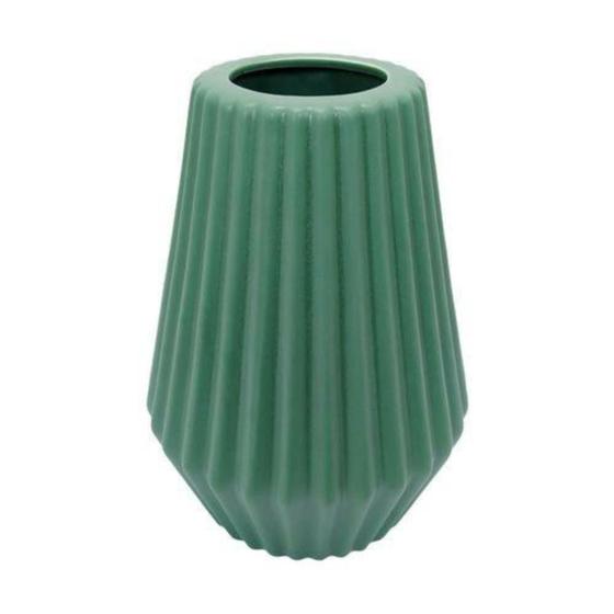 Imagem de Vaso Decorativo Menor Ceramica Verde Relevos Verticais