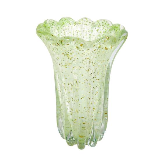 Imagem de Vaso Decorativo Murano Verde Claro Redondo Finos Ondulados