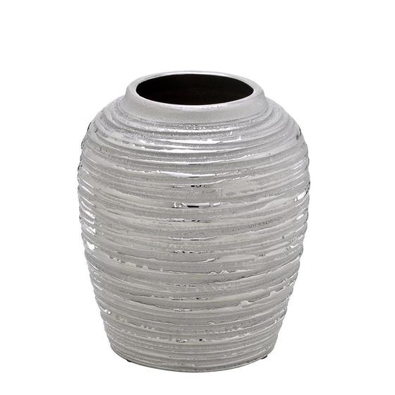 Vaso decorativo prata bojudo com ranhuras Menor preço em Vaso decorativo prata bojudo com ranhuras