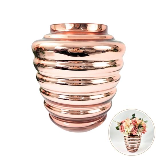 Imagem de Vaso Decorativo Rose Gold De Vidro Anelado 22X19Cm G