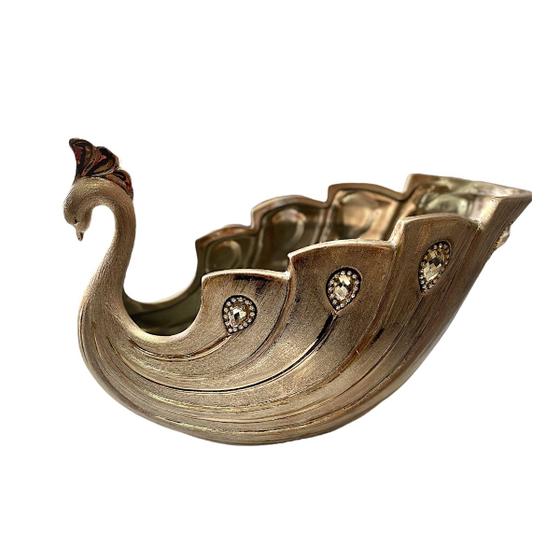 Imagem de Vaso Dourado Cisne Com Pedras Luxo Decoração