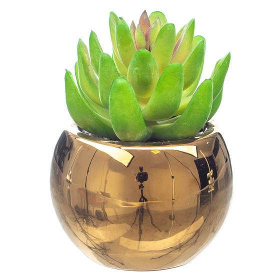 Imagem de Vaso Dourado Suculenta Artificial Decorativa Sala Casa