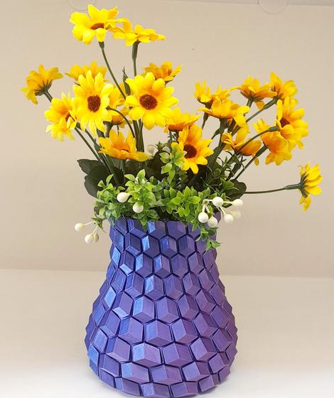 Imagem de Vaso Duocolor - Ametista com Azul e Flor de Girassol Artificial