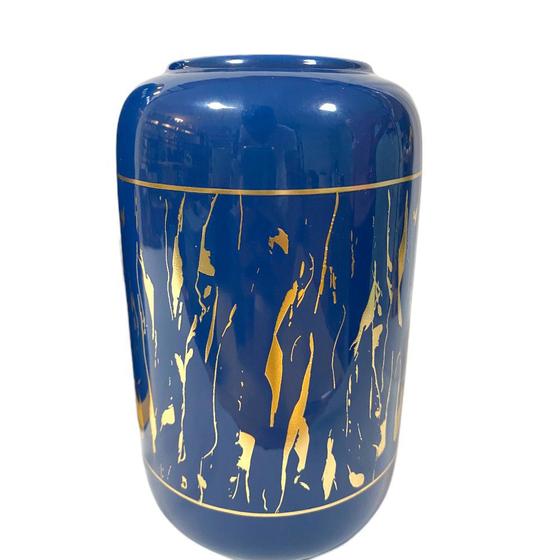 Imagem de Vaso em cerâmica azul texturado em dourado tamanho p