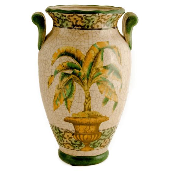 Imagem de Vaso em cerâmica Craquelê, com pintura de palmeira mista (21x18x31 cm)