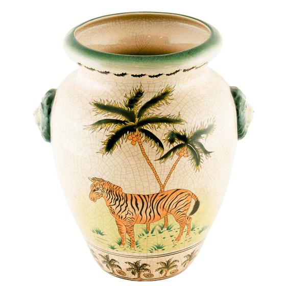 Imagem de Vaso em cerâmica Craquelê, com pintura de uma zebra, coqueiros e natureza (24 x 20 x 29 cm) (20)