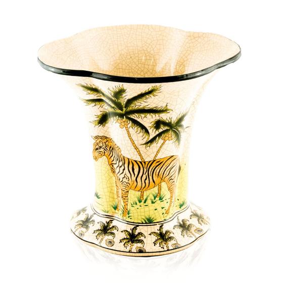 Imagem de Vaso em cerâmica Craquelê, com pintura de uma zebra, coqueiros e natureza